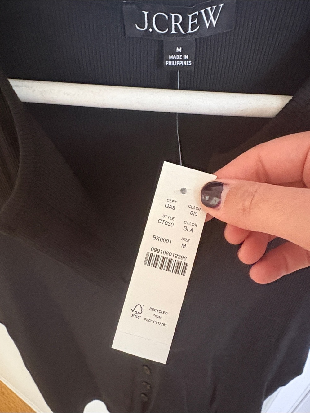 J. Crew Black Ribbed Button-Front Tank - Picture 2 of 3